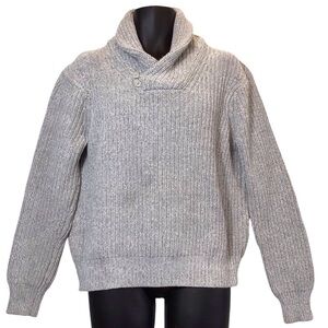 Retro Express Mens Shawl Collar Sweater Size L Chunky Knit Pullover Gray